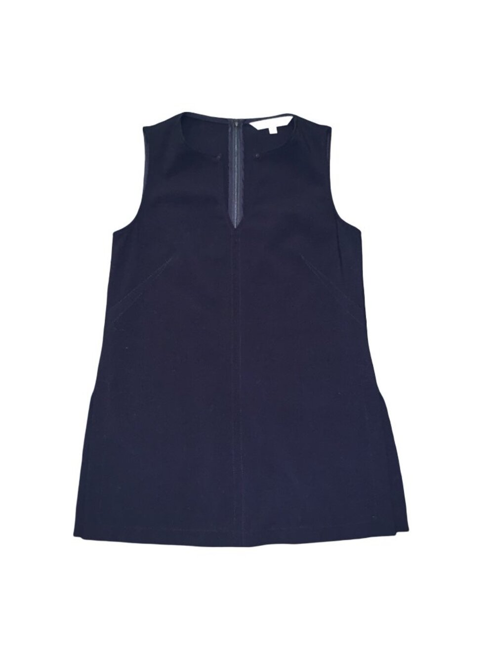 Trina Turk Tunic Top Sleeveless V-Neck Side Slits Navy Blue Classic 6 Minimalist